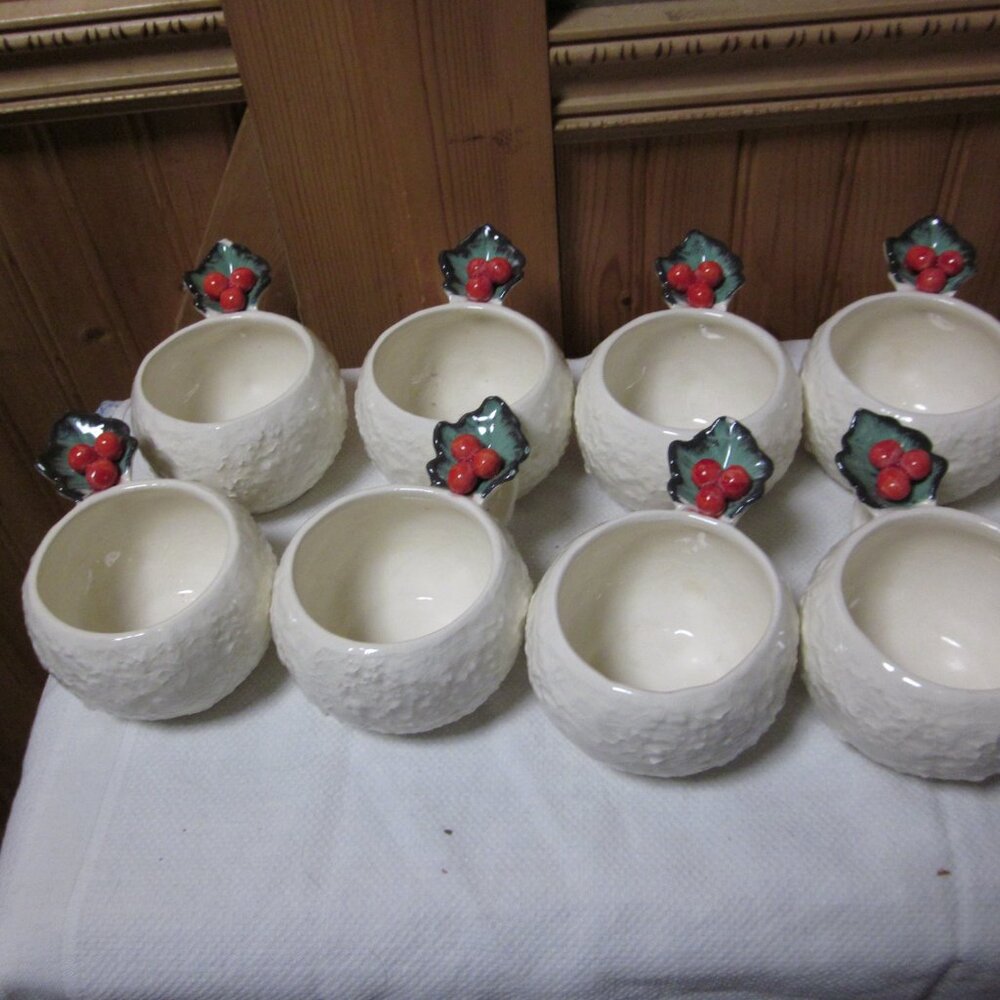 Vtg Riddell Cal pottery 50s signed snowball punchbowl set - Picture 5 of 11